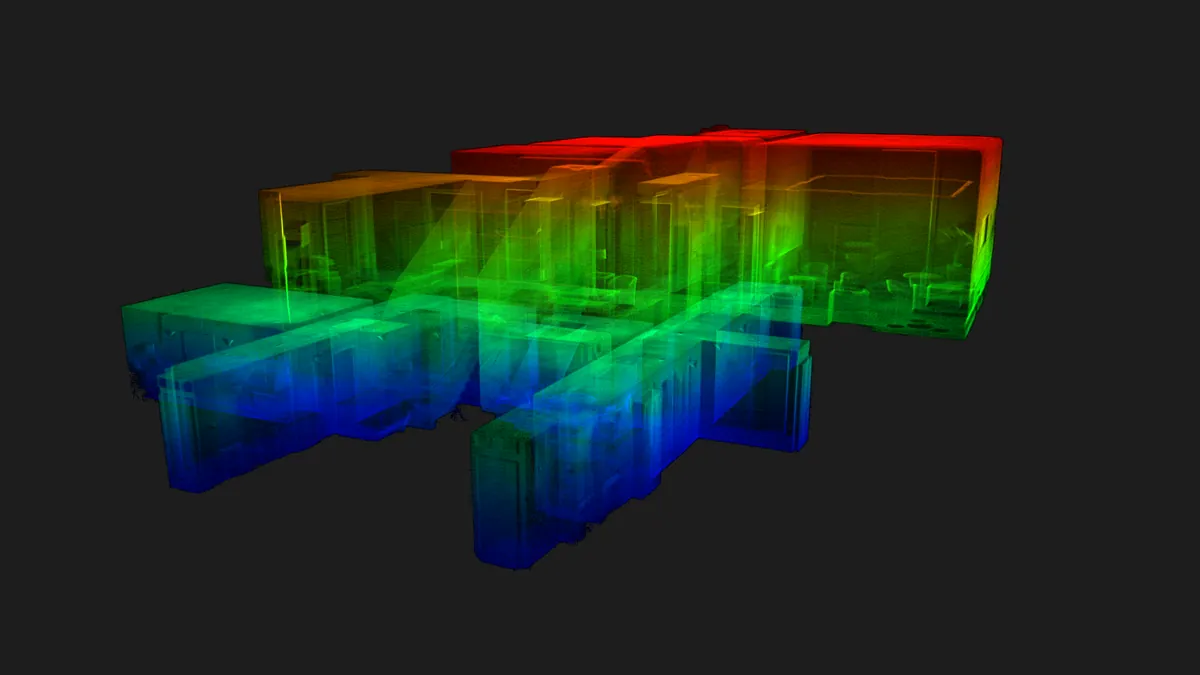 Laser scan of the Aberdeen office at 7 Queens Gardens, coloured by height